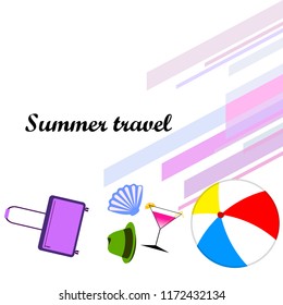 summer travel suitcase cocktail ball hat shell vector background