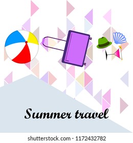 summer travel suitcase cocktail ball hat shell vector background