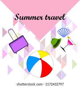 summer travel suitcase cocktail ball hat shell vector background