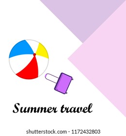 summer travel suitcase cocktail ball hat shell vector background