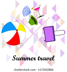 summer travel suitcase cocktail ball hat shell vector background