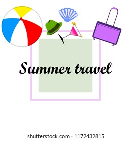 summer travel suitcase cocktail ball hat shell vector background