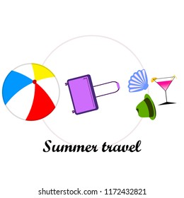 summer travel suitcase cocktail ball hat shell vector background