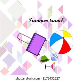 summer travel suitcase cocktail ball hat shell vector background