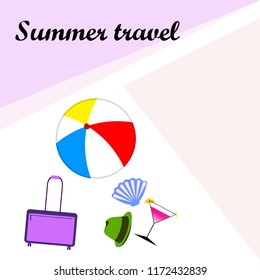 summer travel suitcase cocktail ball hat shell vector background