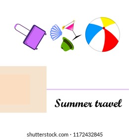 summer travel suitcase cocktail ball hat shell vector background