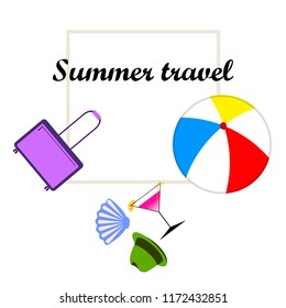 summer travel suitcase cocktail ball hat shell vector background