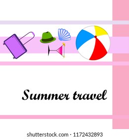 summer travel suitcase cocktail ball hat shell vector background