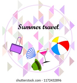 summer travel suitcase cocktail ball hat shell vector background
