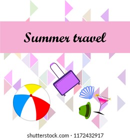summer travel suitcase cocktail ball hat shell vector background
