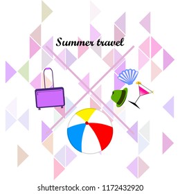 summer travel suitcase cocktail ball hat shell vector background