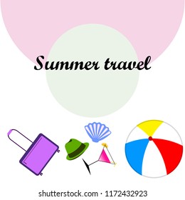 summer travel suitcase cocktail ball hat shell vector background