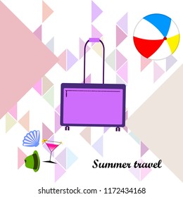 summer travel suitcase cocktail ball hat shell vector background