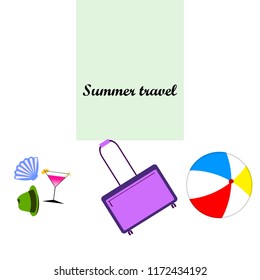 summer travel suitcase cocktail ball hat shell vector background