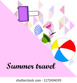 summer travel suitcase cocktail ball hat shell vector background