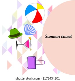 summer travel suitcase cocktail ball hat shell vector background