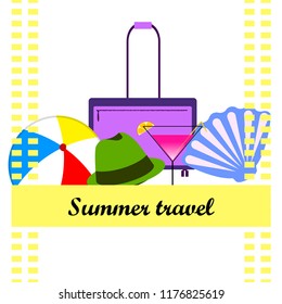 summer travel suitcase cocktail ball hat shell vector background summer travel suitcase cocktail ball hat shell vector background
