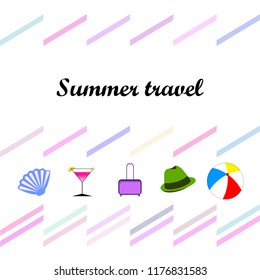 summer travel suitcase cocktail ball hat shell vector background