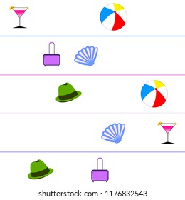 summer travel suitcase cocktail ball hat shell vector background