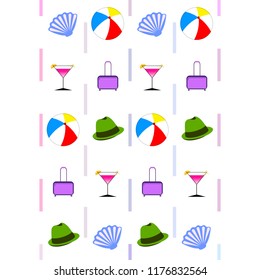 summer travel suitcase cocktail ball hat shell vector background