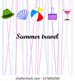 summer travel suitcase cocktail ball hat shell vector background