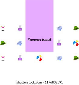 summer travel suitcase cocktail ball hat shell vector background