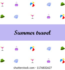 summer travel suitcase cocktail ball hat shell vector background