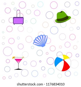 summer travel suitcase cocktail ball hat shell vector background