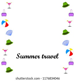 summer travel suitcase cocktail ball hat shell vector background