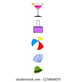 summer travel suitcase cocktail ball hat shell vector background