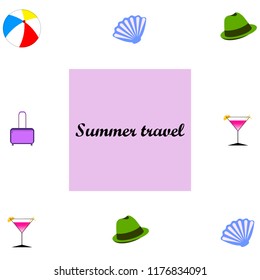 summer travel suitcase cocktail ball hat shell vector background