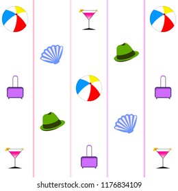 summer travel suitcase cocktail ball hat shell vector background