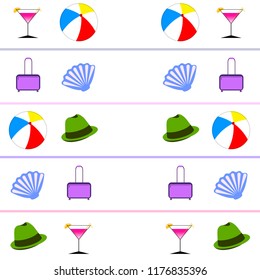 summer travel suitcase cocktail ball hat shell vector background