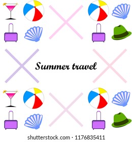 summer travel suitcase cocktail ball hat shell vector background