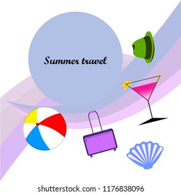 summer travel suitcase cocktail ball hat shell vector background