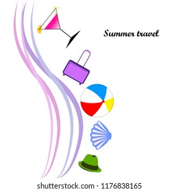 summer travel suitcase cocktail ball hat shell vector background