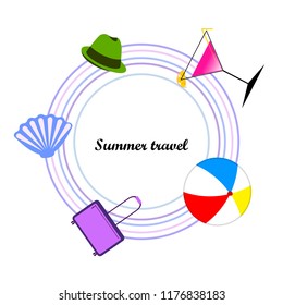 summer travel suitcase cocktail ball hat shell vector background