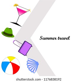 summer travel suitcase cocktail ball hat shell vector background