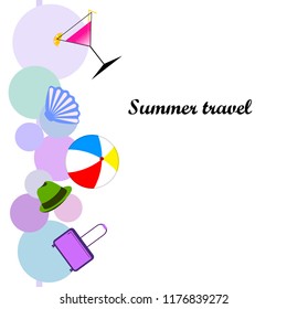 summer travel suitcase cocktail ball hat shell vector background