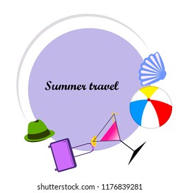 summer travel suitcase cocktail ball hat shell vector background