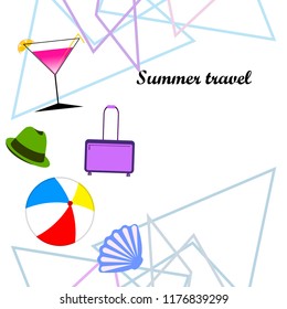 summer travel suitcase cocktail ball hat shell vector background