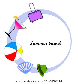summer travel suitcase cocktail ball hat shell vector background