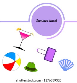 summer travel suitcase cocktail ball hat shell vector background