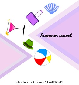 summer travel suitcase cocktail ball hat shell vector background