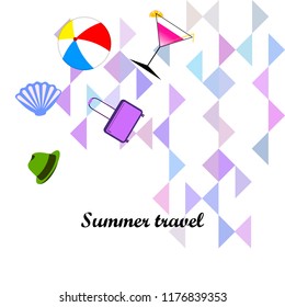 summer travel suitcase cocktail ball hat shell vector background