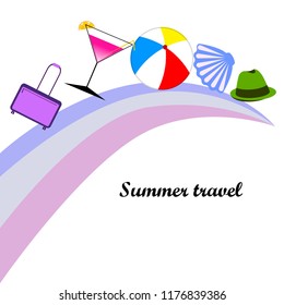 summer travel suitcase cocktail ball hat shell vector background