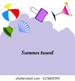 summer travel suitcase cocktail ball hat shell vector background