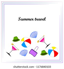 summer travel suitcase cocktail ball hat shell vector background