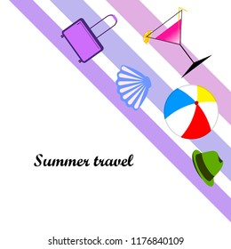 summer travel suitcase cocktail ball hat shell vector background
