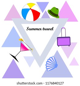 summer travel suitcase cocktail ball hat shell vector background